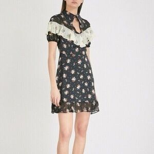 Topshop Western inspired Black floral Dress with Ruffle Detail